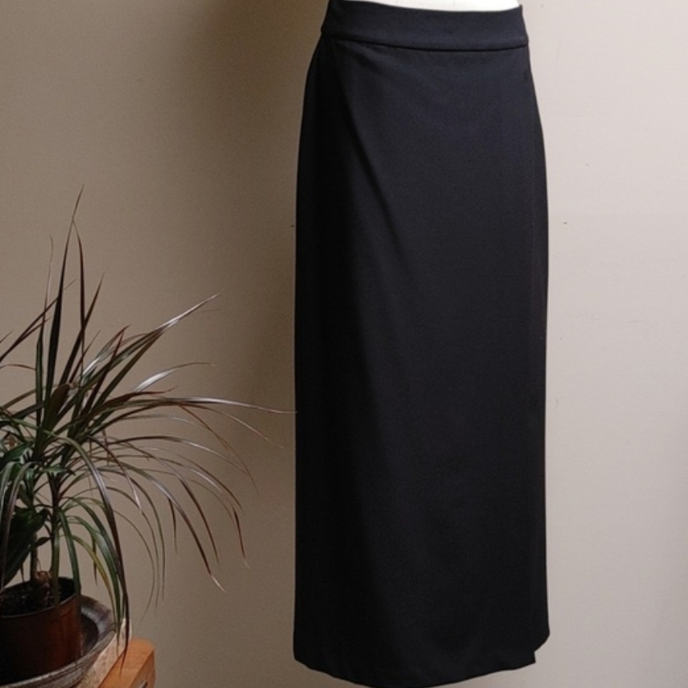 F. by Façonnable Black Semi-Wrap Gabardine Long Skirt Size L - Picture 10 of 11